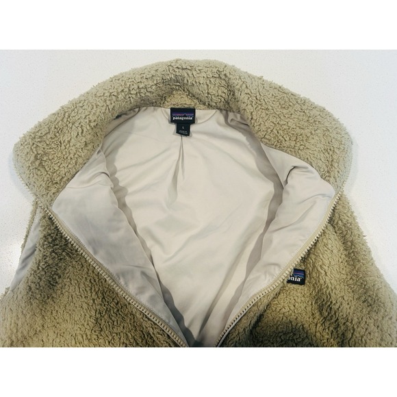 Patagonia Women Vest Beige Los Gatos Sherpa Full Zip Pockets Mock Neck Sz Large - Picture 11 of 14
